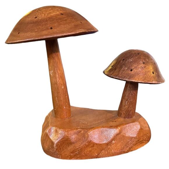 1960's Hand Crafted Leilani Monkey Pod Wood Mushroom Sculpture Appetizer Server - Picture 2 of 11